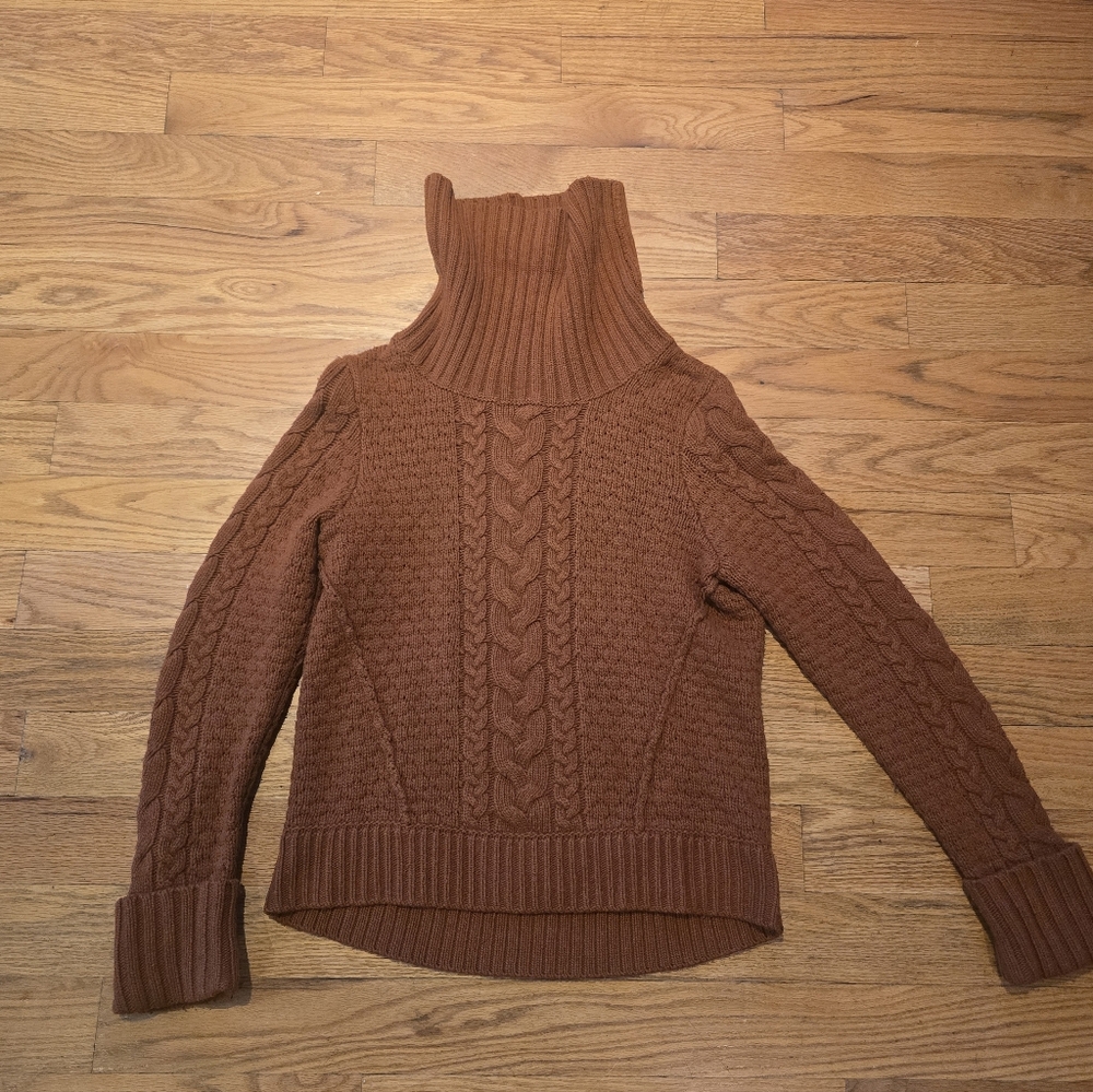 Veronica Beard Brown Cable Knit Turtleneck Sweater